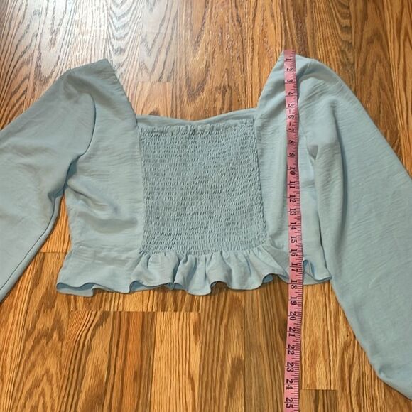 Altar’d State Baby Blue Ruffled Crop Top, Smocked Blouse, Large - Picture 6 of 6